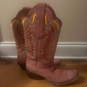 Stylish Pink and Yellow Western Boots